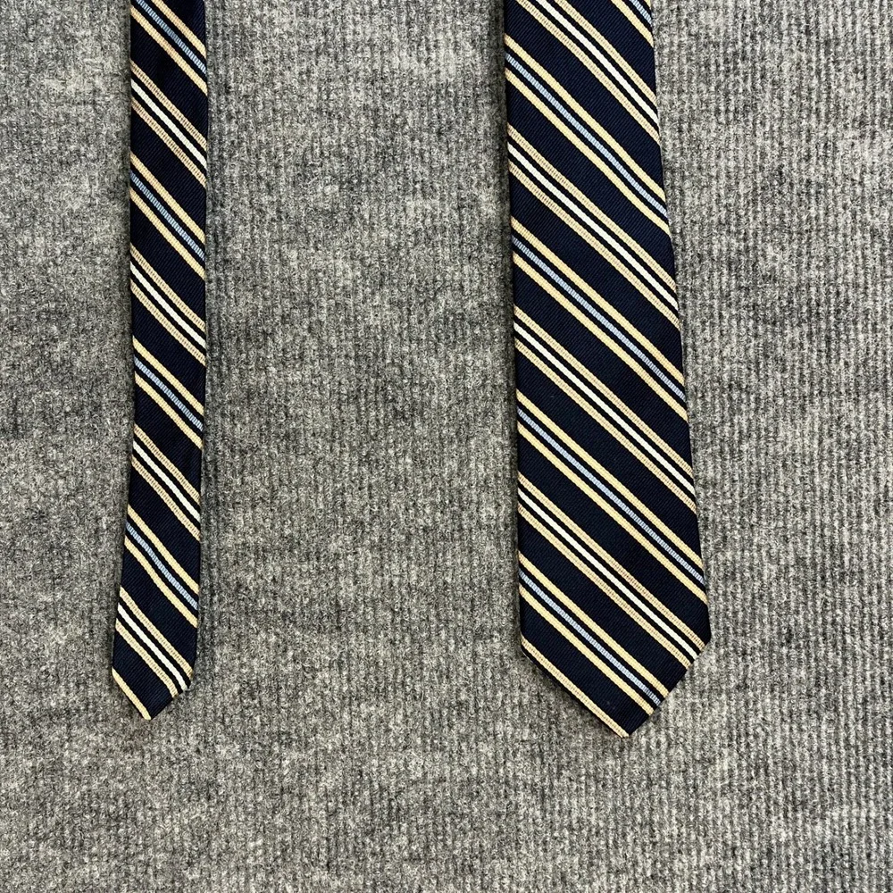 Bert Pulitzer Mens Navy Gold Striped Silk Necktie Classic Rep Stripe Tie